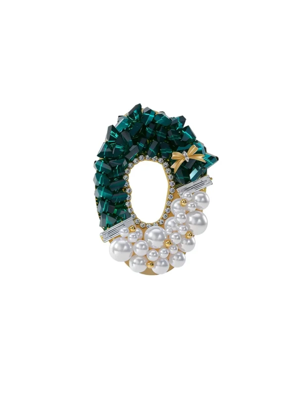 Halobrooch Emerald Pearl Wreath Brooch Main View