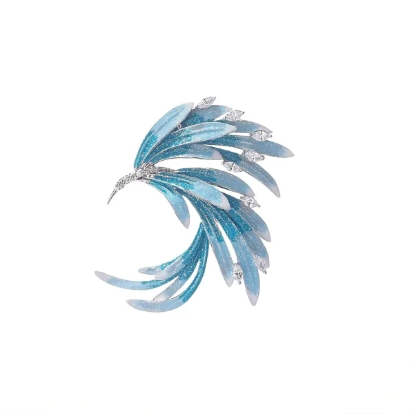Frost wing blue brooch with layered ice-blue enamel feathers