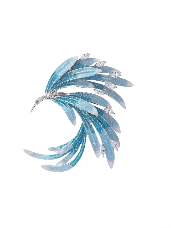 Frost wing blue brooch with layered ice-blue enamel feathers