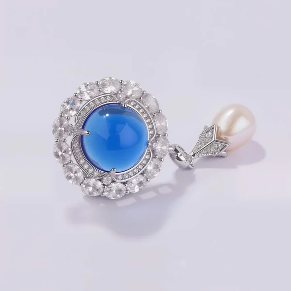 Pearl Drop Halo Brooch Detail Shot Detailed close-up of pearl drop and crystal halo brooch