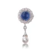 Blue Crystal Pearl Drop Halo Brooch Blue crystal brooch with pearl drop in a halo design